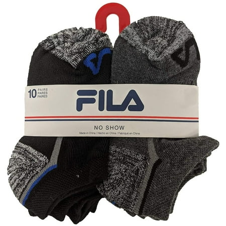 Fila Kids Boys 10-Pack Half Cushion No Show Socks Blocked Heel - Multi, Boys Small Shoe Sizes 7-10