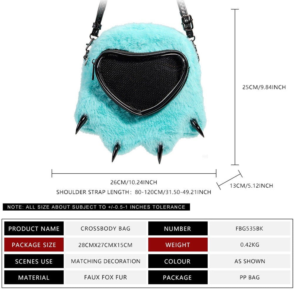 Hzzsbu Cute Paw Shape Plush Ita Bag Crossbody Sling Bag with Display Insert for Women