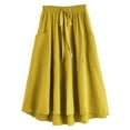 thumbnail image 4 of Women Pleated Midi Skirt with Pocket Elastic High Waist Lace-up Summer Fashion Elegant Party A Line Swing Skirts (X-Large, Yellow), 4 of 5