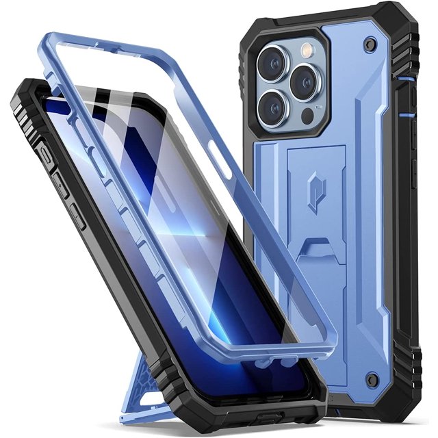 IBAOLE Revolution Series Case for iPhone 13 Pro 6.1 inch (2021 Release), Full-Body Rugged Dual-Layer Shockproof Protective Cover with Kickstand and Built-in-Screen Protector, BlackSteel?Blue