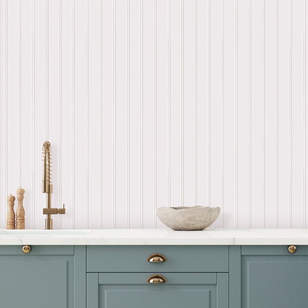 Tempaper Beadboard White Peel and Stick Wallpaper, 20.5" x 16.5'