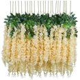 thumbnail image 1 of Artificial Fake Wisteria Vine Hanging Silk Flowers Home Wedding Party Decoration (26pcs, Champagne), 1 of 5