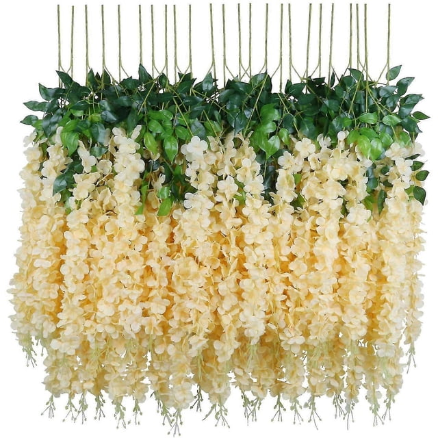 Artificial Fake Wisteria Vine Hanging Silk Flowers Home Wedding Party Decoration (26pcs, Champagne)