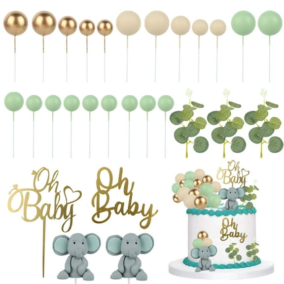 28 Pieces Cake Decoration Baby Shower, 2 Pieces 3D Elephant Baby Cake Decoration with 21 Pieces Cake Balls, Creativity Oh Baby Cake Topper for Boys, Cake Decoration Baby Shower Party Decor