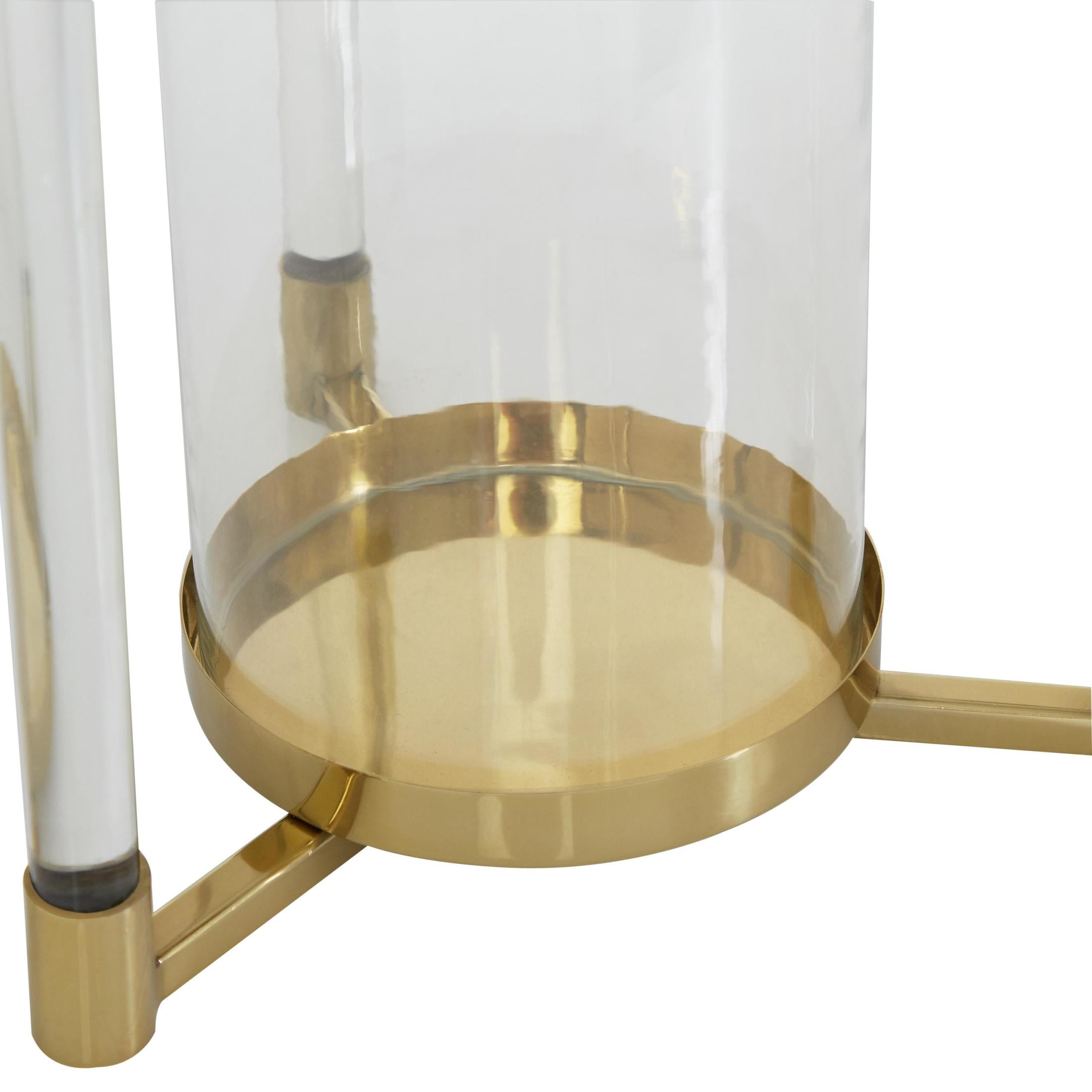 DecMode Gold Stainless Steel Metal Decorative Candle Lantern with Acrylic Accents