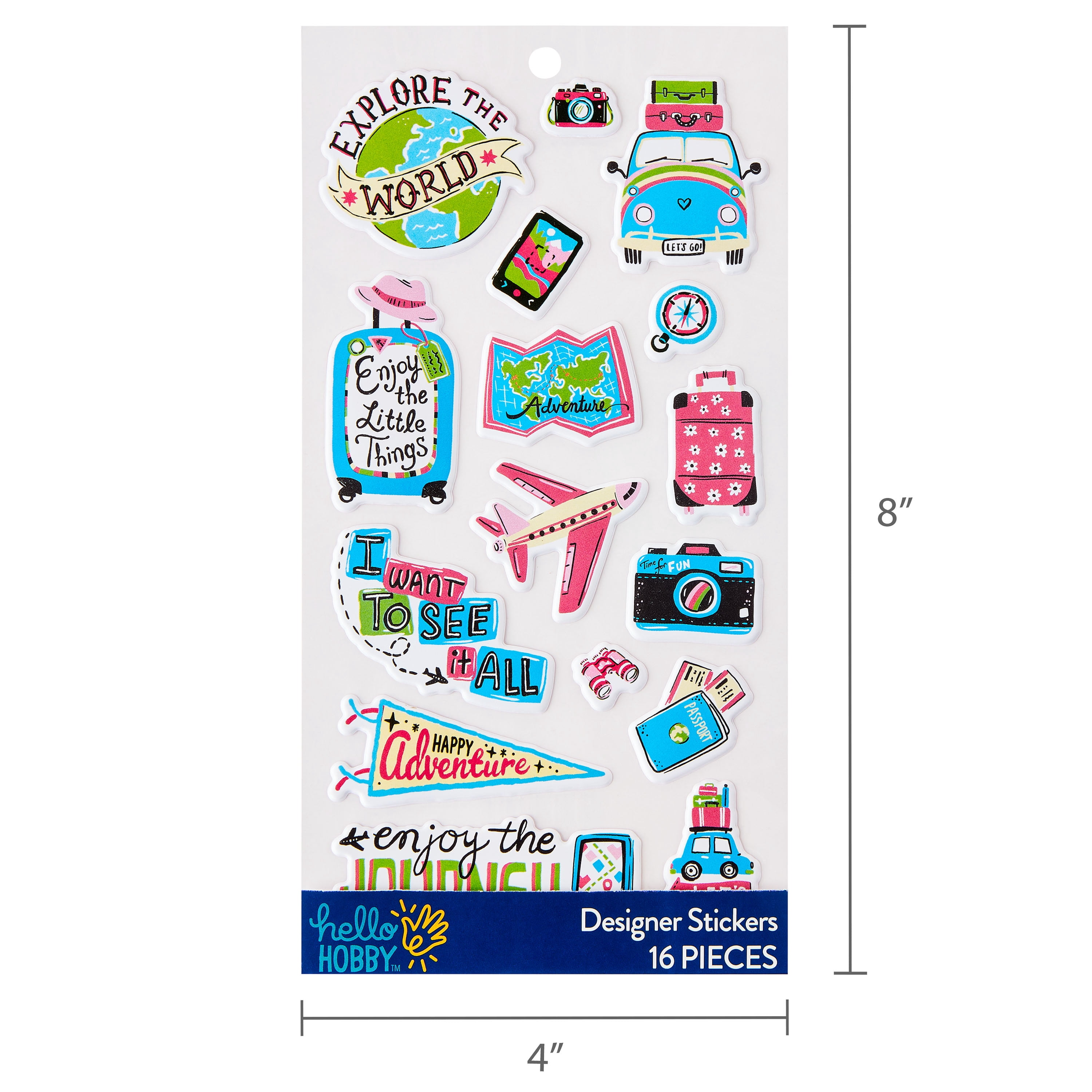 Hello Hobby Multicolor Travel Designer Puffy Stickers, 16 Count