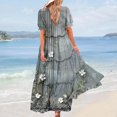 thumbnail image 4 of Womens 2025 Summer Casual Maxi Dresses Square Neck Short Sleeve Smocked A Line Floral Flowy Elegant Boho Dress, 4 of 7