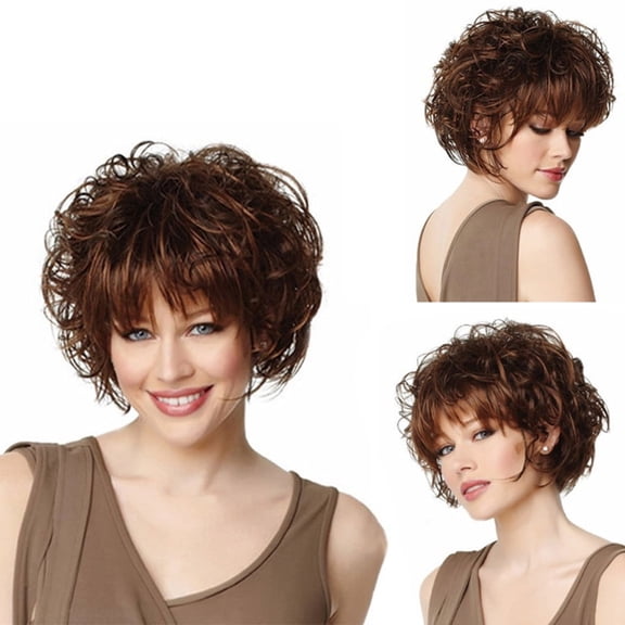 Brown Synthetic Wavy Full Wig, 30cm, Short Curly Hair, Adjustable Cap, Heat-Resistant, Perfect for Parties, Cosplay, Halloween, Christmas, and Daily Wear Wedding, Halloween, Christmas,Season, Annive