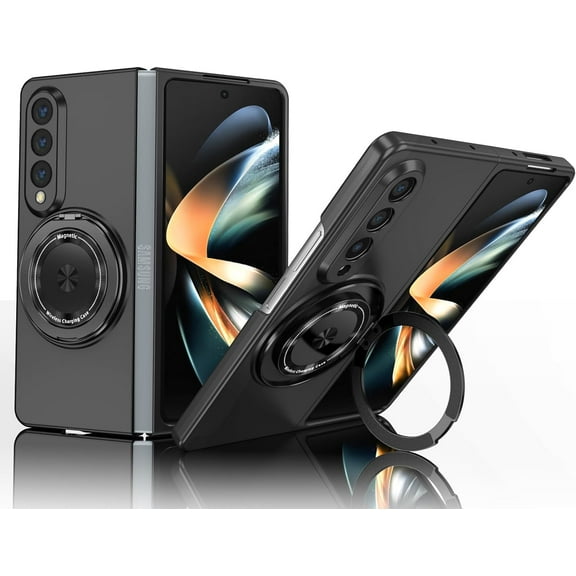 Rugged Phone Case for Samsung Z Fold 4 Case with Ring Magnetic Fits Wireless Charger, 2 in 1 Soft TPU and Hard PC Cover Samsung Galaxy Z Fold 4 Case Shockproof Blue (Black)