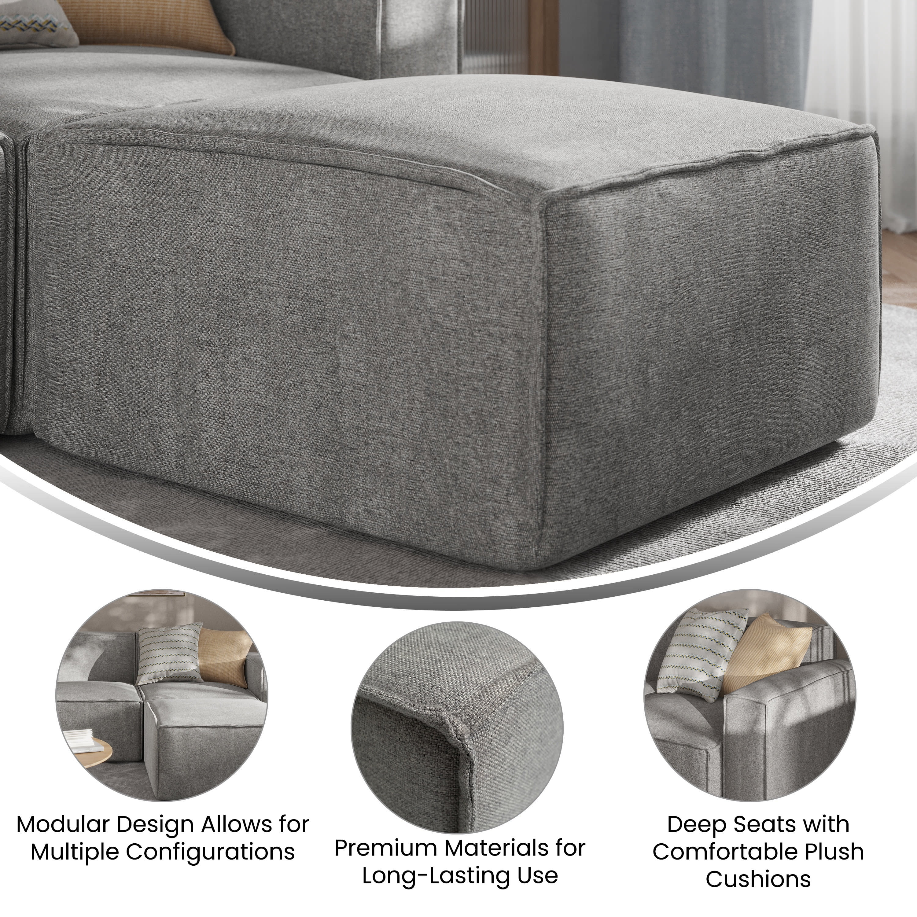 Merrick Lane Modular Ottoman Footrest in Gray