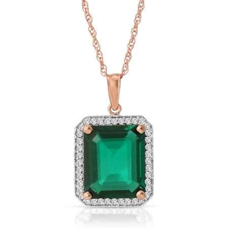 Galaxy Gold 14K Solid Gold 4.70 Carat Natural Emerald Halo Pendant Necklace for Women - Rose Gold Fine Jewelry