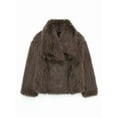 thumbnail image 4 of Female Faux Fur Coat Faux Fur Jacket Long Sleeve Lapel Furry Winter Jackets Parka Short Coat Coffee M, 4 of 9