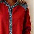 thumbnail image 3 of SELONE Denim Shirt Women Long Sleeve Button Down Crew Neck Shirts Bussiness Tops Color Block Outerwear Spring Trendy S, 3 of 5