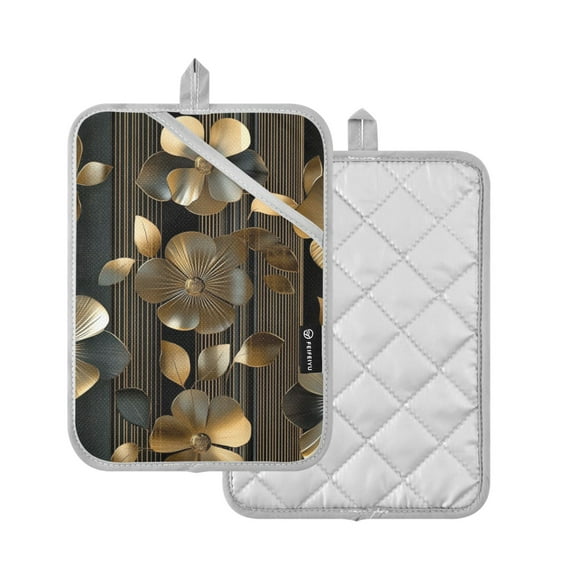 Yayeee Pot Holders Kitchen Heat Resistant with Pocket 7"x9.8" Cotton Oven Cooking Hot Pads, Floral Lines