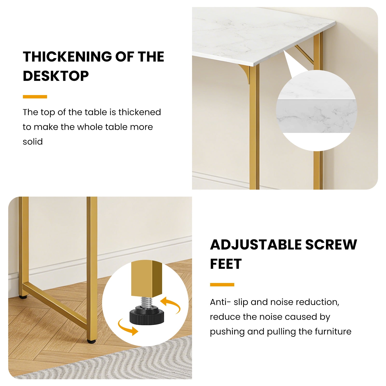 Dkelincs 40 inch Computer Desk and Chair Set Home Office Modern Wood Study Desk & Mesh Ergonomic Height Adjustable Office Chair for Small Spaces, Gold & Black