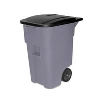 Rubbermaid Commercial Products BRUTE Roll-Out Trash Can with Lid, Square, 50 Gallon, Gray