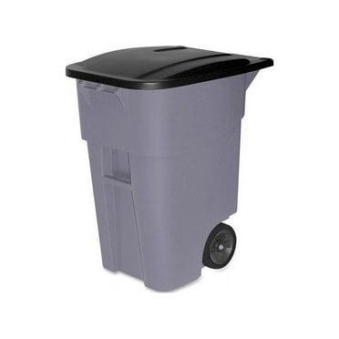 Rubbermaid Commercial Products BRUTE Roll-Out Trash Can with Lid, Square, 50 Gallon, Gray