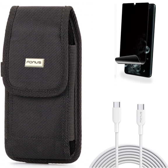 Privacy Screen Protector w 10ft Long Type-C Cable w Case Belt Clip for Samsung Galaxy S20 Ultra - TPU Film [NOT GLASS] [Fingerprint Works], Fast Charger Cord PD Power, Swivel fits Galaxy S20 Ultra