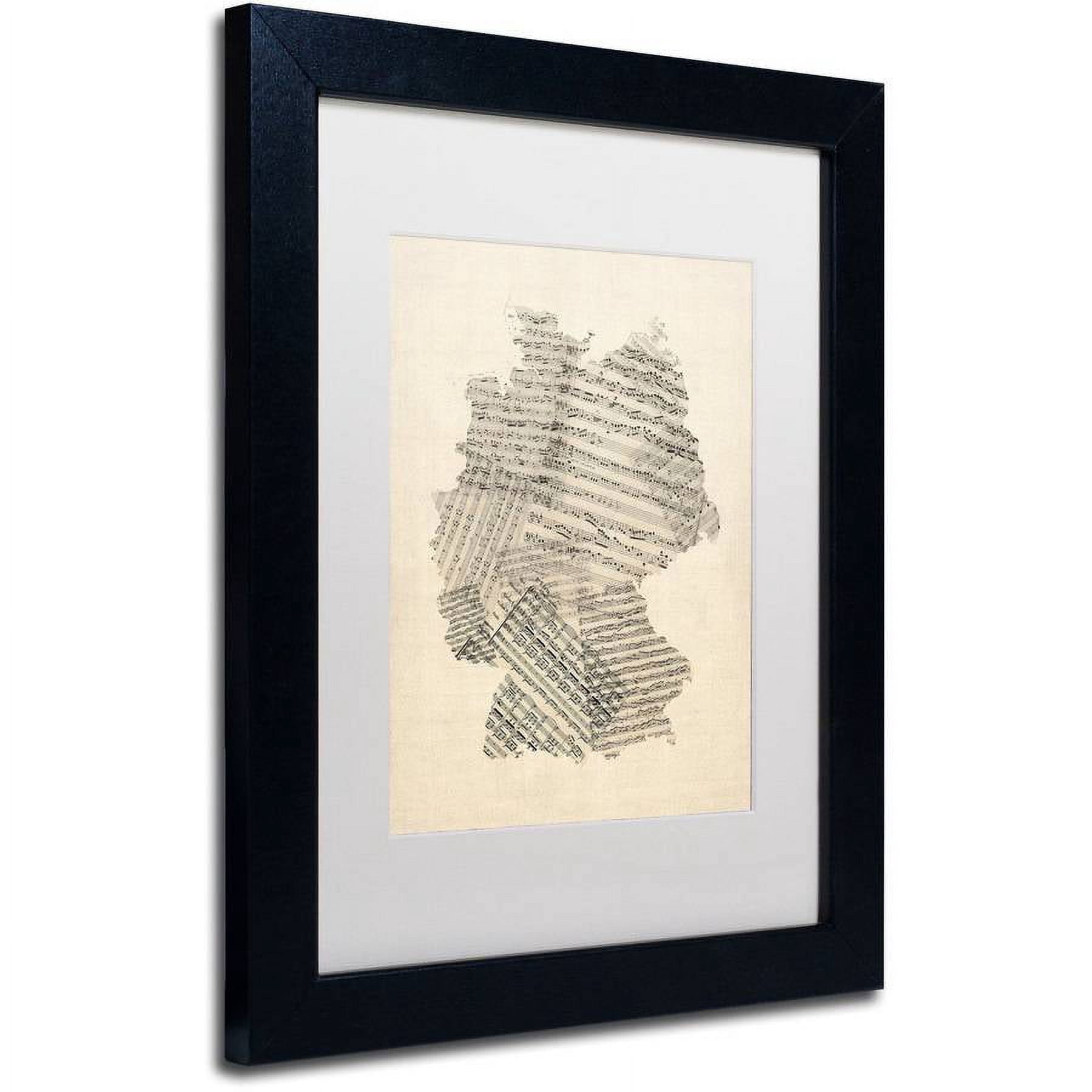 Trademark Fine Art 'Old Sheet Music Map of Germany' Canvas Art by Michael Tompsett, White Matte, Black Frame
