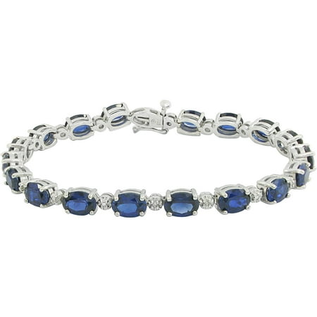 Created Blue Sapphire and Diamond Accent Sterling Silver Bracelet, 7.5