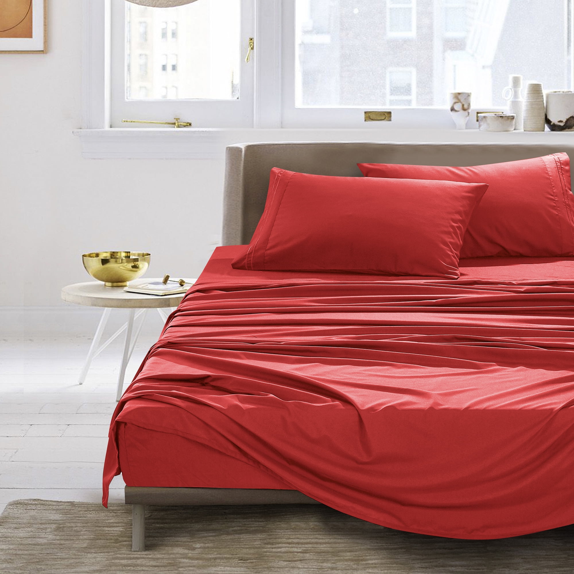4-Piece Set Bed Sheets, Bedding with Fitted Sheet, Flat Sheet & Pillowcases