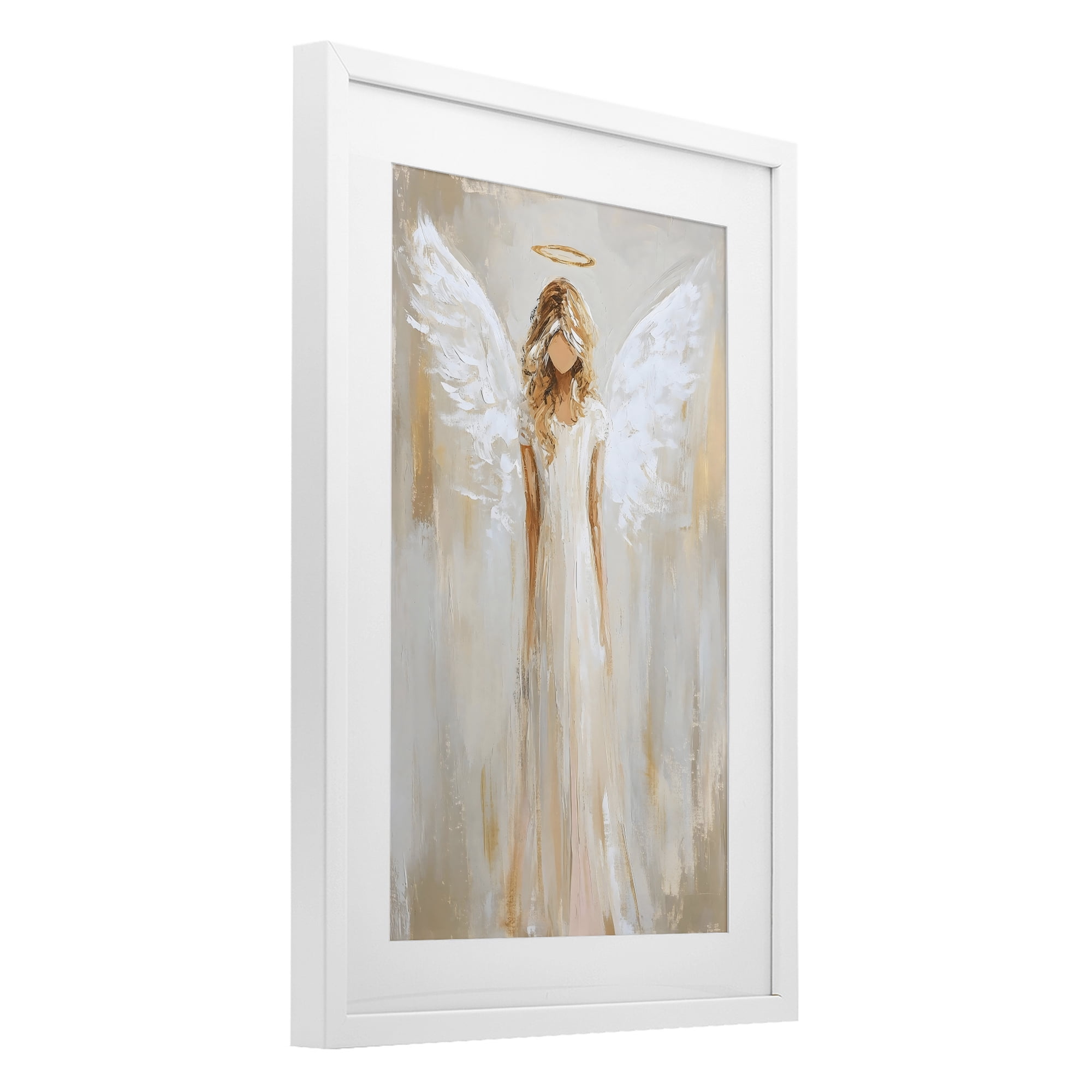 Divine White Robe Angel White Framed Print Under Glass, design by Petal Prints Design