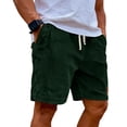 thumbnail image 2 of Men's Corduroy Shorts with Elastic Drawstring Waist and Side Leather Patch Featuring Vintage Vertical Stripes for Summer Beach Days Casual Outings or Lounge Wear Dark Green L, 2 of 8
