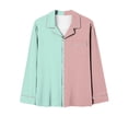 thumbnail image 3 of UAMVSH Women Color Block 2 Piece Pajama Sets Classic Button down Notch Collar Shirts Matching Wide Leg Pants Long Sleeve Pockets Outfits(MediumMint Green 1), 3 of 4