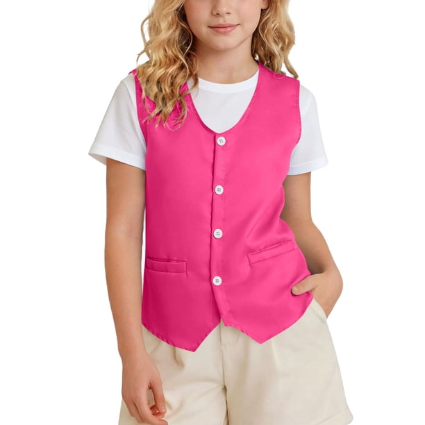 Odeerbi Chaqueta de Traje de Niños y Niñas Color Sólido V Cuello Botón Chaleco Con Bolsillos Vestido Formal Chaleco Para La Fiesta de Boda