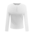 thumbnail image 5 of felwors Womens Long Sleeve Shirts 2025 Henley Casual Fall Outfits Fitted Tops Ribbed Fashion Basic Tees White, XL, 5 of 5