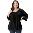 thumbnail image 1 of GRACE & GRANDEUR Women's Plus Size  Casual Solid Raglan Sleeves Tops Black 2X, 1 of 6