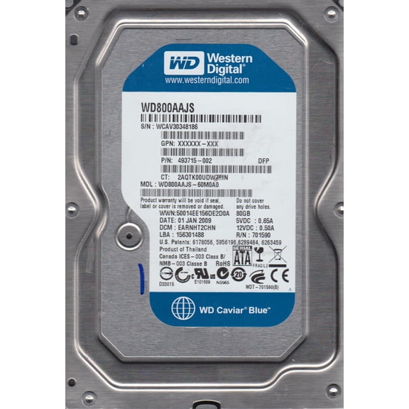 WD800AAJS-60M0A0, DCM EARNHT2CHN, Western Digital 80GB SATA 3.5 Hard Drive