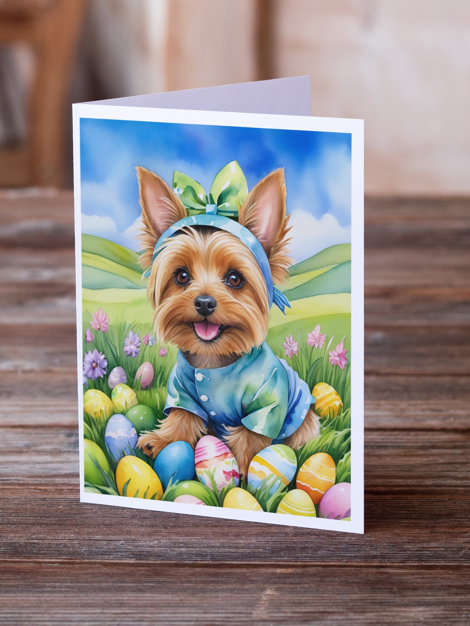 Silky Terrier Easter Egg Hunt Greeting Cards Pack of 8 7 in x 5 in