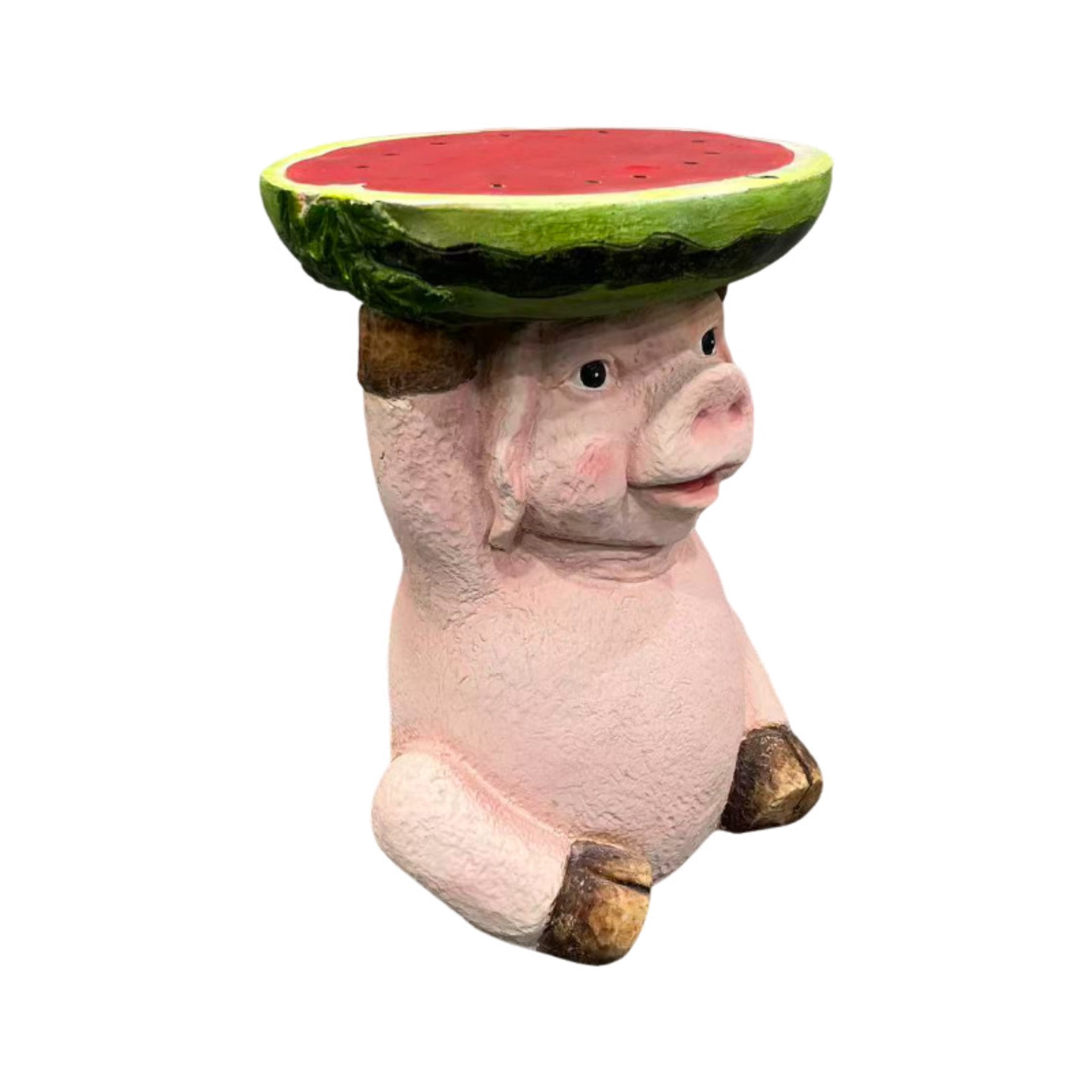 Noble House Pig Watermelon Stool, Cute Animal Side Table Decor, Outdoor Creative Figurine Seat for Patio, Garden, Pink
