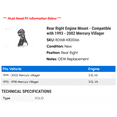 thumbnail image 2 of Rear Right Engine Mount - Compatible with 1993 - 2002 Mercury Villager 1994 1995 1996 1997 1998 1999 2000 2001, 2 of 2