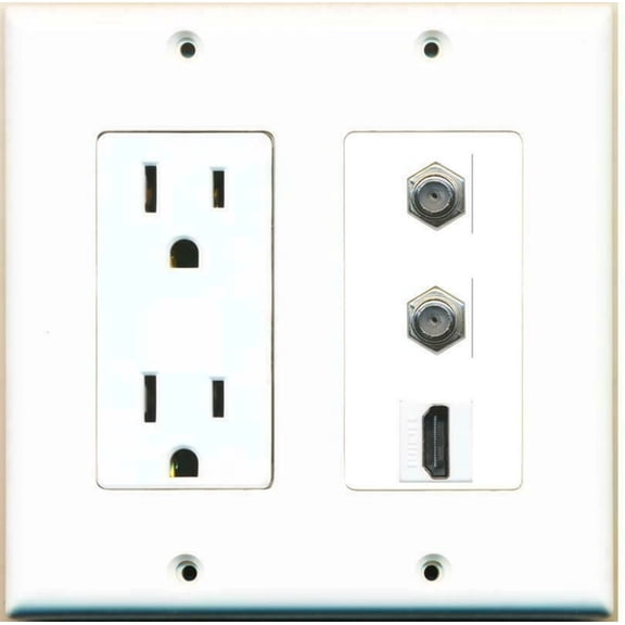 Ultra Spec Cables 15 Amp Power Outlet 2 Port Coax Cable TV 1 HDMI Jack F/F Wall Plate