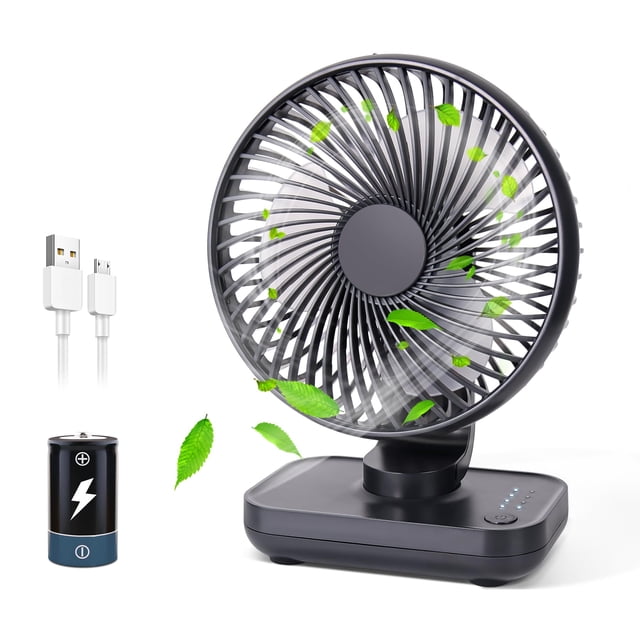 CONBOLA Ventilador de escritorio oscilante pequeño Ventilador de mesa portátil USB recargable con batería Ventilador personal silencioso Ventilador de circulación de aire de escritorio de doble ángulo