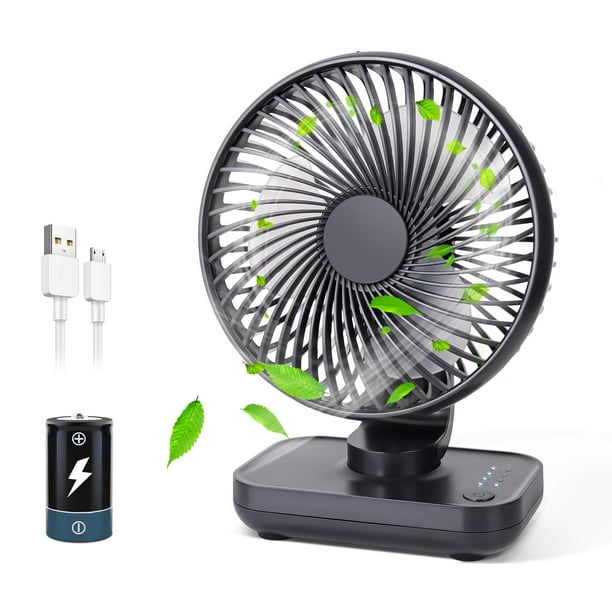 CONBOLA Ventilador de escritorio oscilante pequeño Ventilador de mesa portátil USB recargable con batería Ventilador personal silencioso Ventilador de circulación de aire de escritorio de doble ángulo
