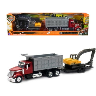 Freightliner 114SD Flatbed Truck with Crane Red with Accessories Long Haul Trucker Series 1/32 Diecast Model by New Ray