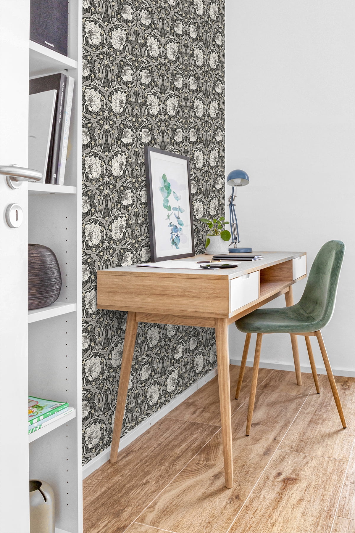 NextWall Charcoal & Pearl Grey Pimpernel Floral Peel and Stick Wallpaper