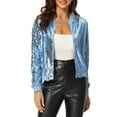 thumbnail image 1 of CHAQUETA DE LENTEJUELAS PARA MUJER INSPIRE CHIC CIERRE CON CREMALLERA BOLSILLOS OCULTOS CHAQUETA BOMBER L GRIS CLARO AZUL, 1 of 6
