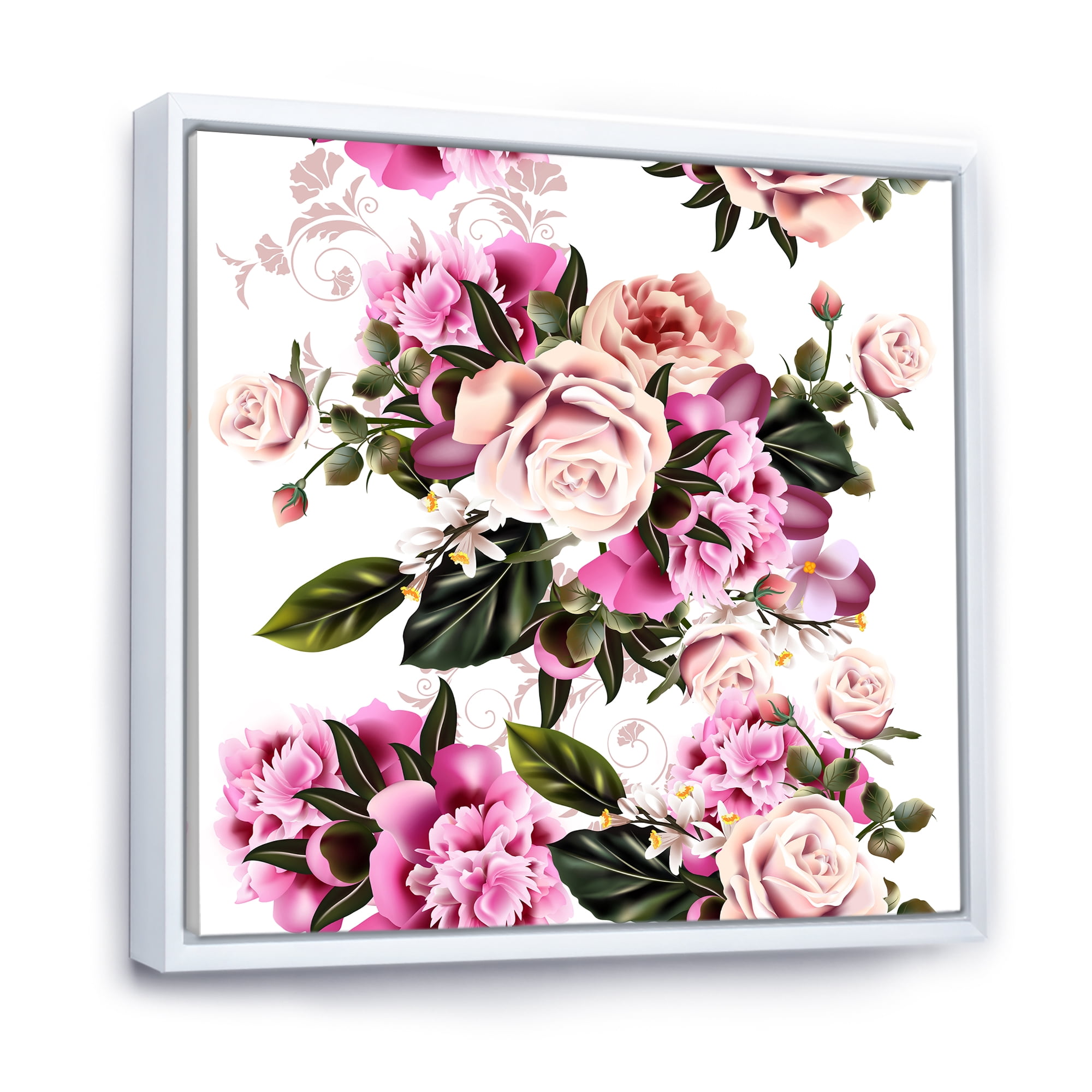 Designart 'Peony Vintage Flowers' Traditional Framed Canvas Wall Art Print