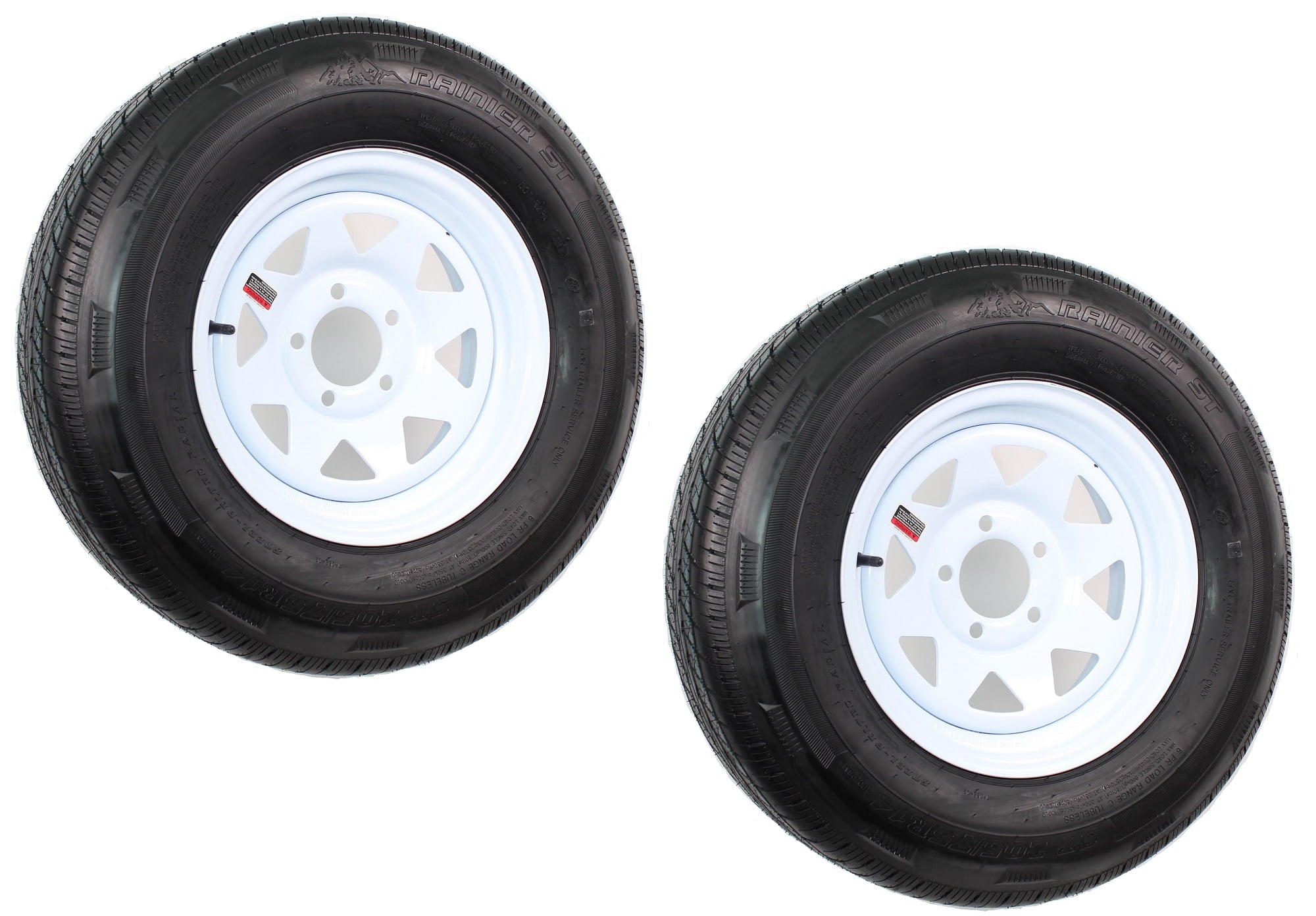 205-75-14 ST205-75R14 High Speed LOAD RANGE C 205-75R14 NORTH AMERICA D.O.T mounted on 5 bolt WHITE powder coated steel rim RADIAL trailer tire APPROVED