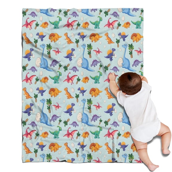 Colorful Dinosaurs Eggs Palms Pattern Blanket,Comfortable Soft Lamb Wool Throw Blanket,All Season,Warm Lightweight Blankets for Sofa Bed Couch Living Room Chair,30"x40"