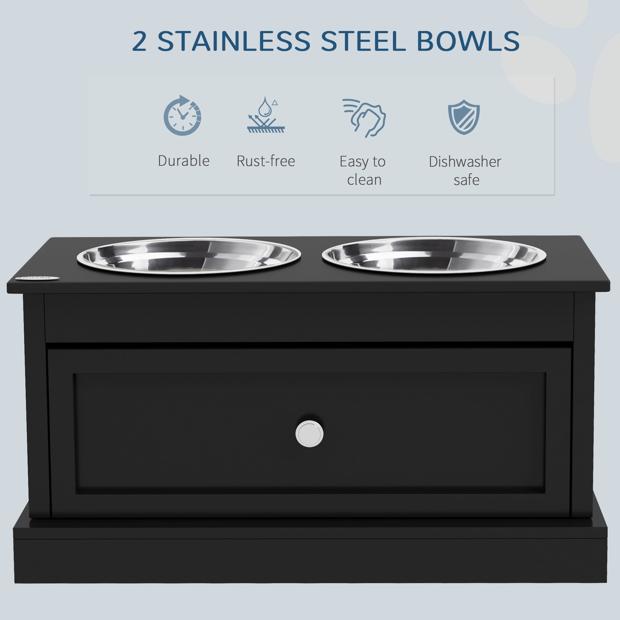 PawHut Large Elevated Dog Bowls with Storage, Raised Dog Bowl Stand, Black