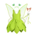 thumbnail image 3 of Vestido de hada Campanilla para niña, disfraz de elfo del bosque de fantasía, vestido de Campanilla de hojas verdes para niña, trajes de Halloween para niña, 3 of 5