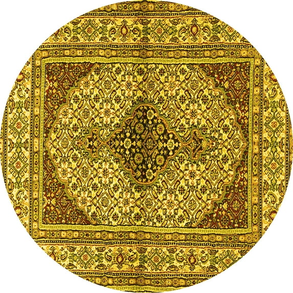 Ahgly Company Machine Washable Indoor Round Persian Yellow Traditional Area Rugs, 3' Round