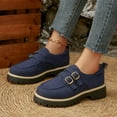 thumbnail image 3 of Women's Chunky Platform Loafers Metal Buckle Strap Slip On Dress Shoes Comfortable Non Slip Work Shoes Blue Size 8, 3 of 8