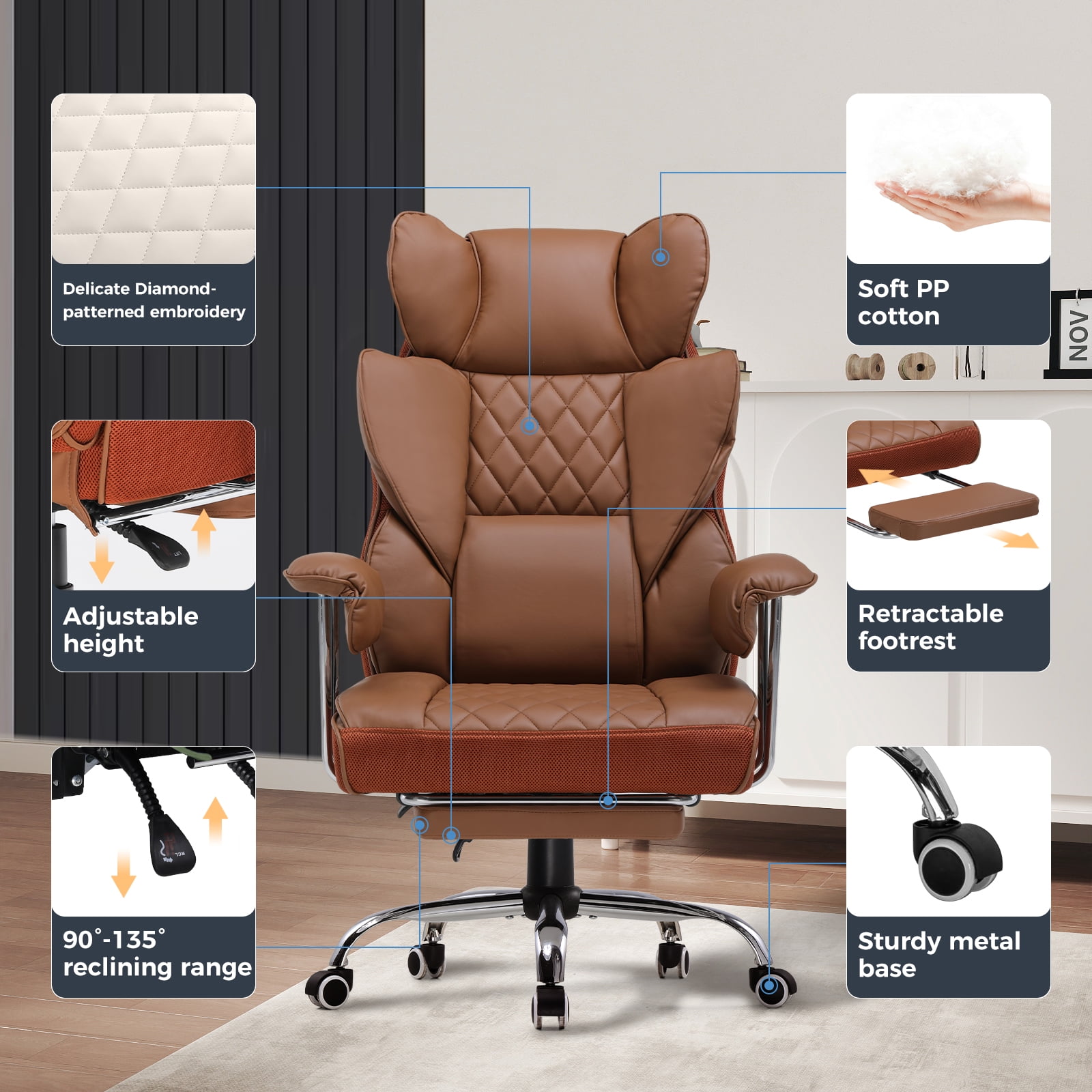 CloudRest Pro Big and Tall Gaming Chair, High Back PU Leather Office Chair with Footrest, Ergonomic Executive Chair with Pocket Spring Lumbar Support & Soft Fixed Armrests