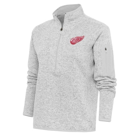 Women s Antigua Heather Gray Detroit Red Wings Team Logo Fortune Quarter-Zip Jacket